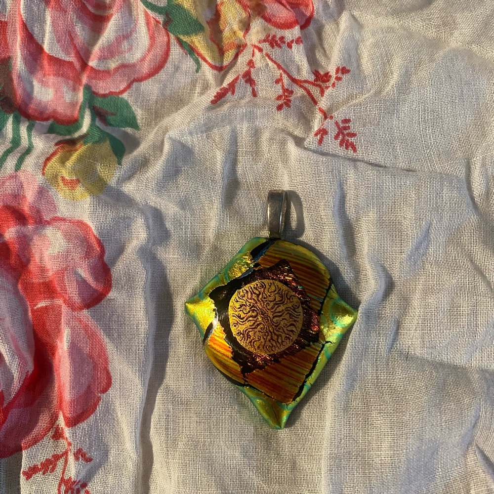 Psychedelic Gold & Amber Glass Maximalist Pendant